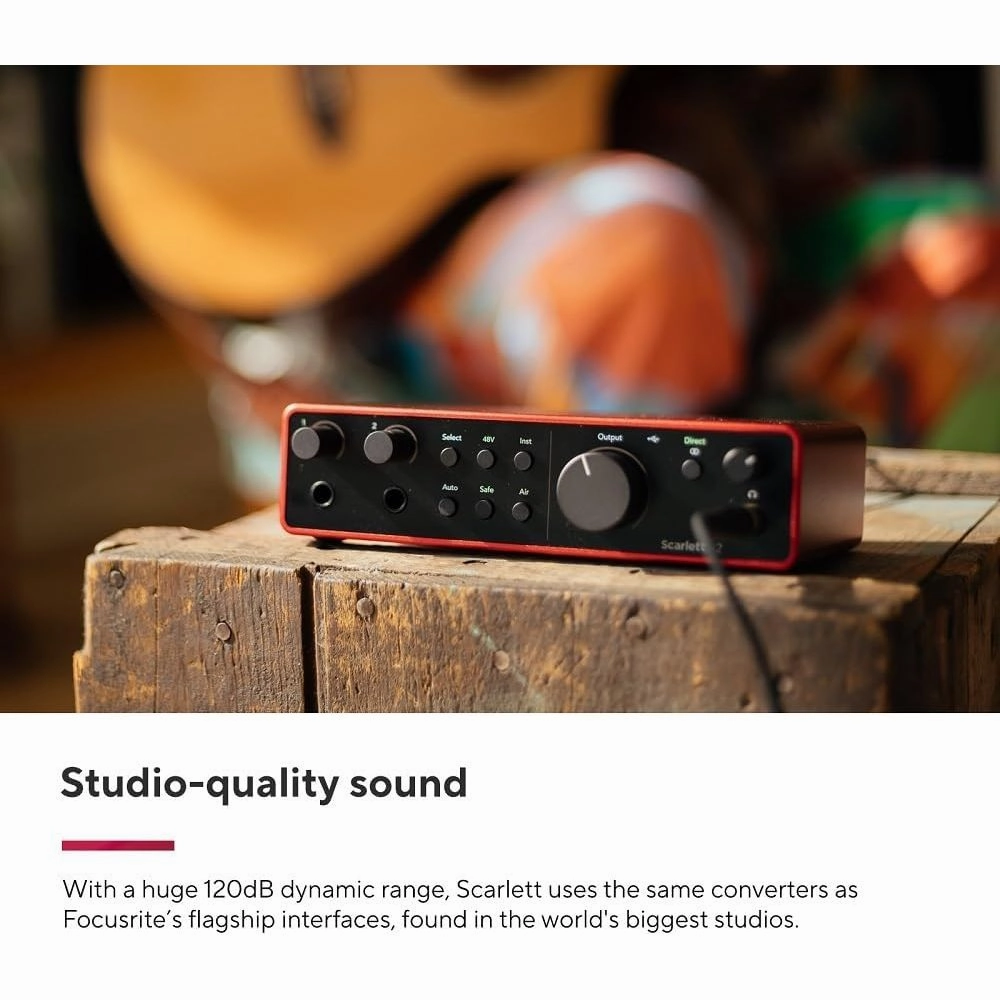 Focusrite Scarlett 2i2 Studio 4th Gen USB Audio Interface Bundle  Condenser Mic & Headphones for Recording & Streaming
