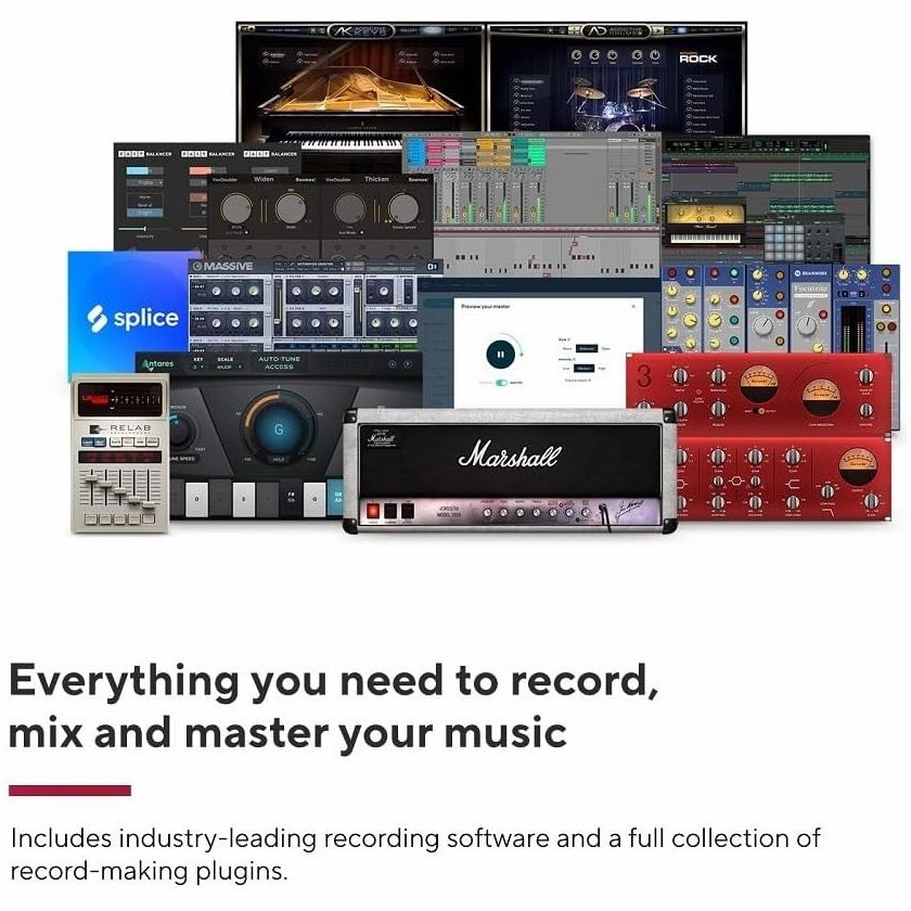 Focusrite Scarlett 2i2 Studio 4th Gen USB Audio Interface Bundle  Condenser Mic & Headphones for Recording & Streaming