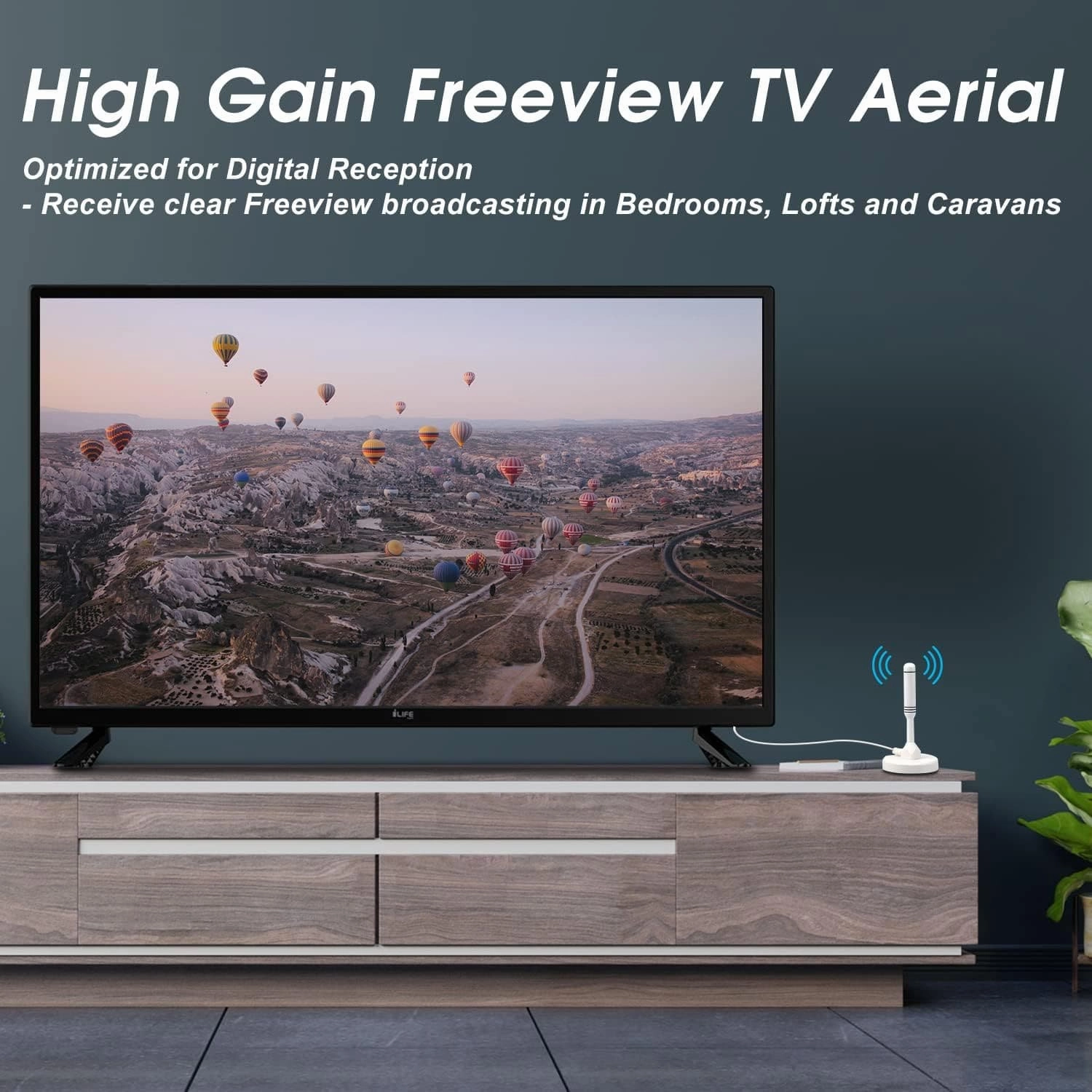 Freeview Indoor TV Aerial - August DTA240 - High Gain HD Portable Indoor Outdoor Digital Freeview TV Antenna for USB TV Tuner/DVB-T Television/DAB Radio/SD / 4K - With Magnetic Base [White]
