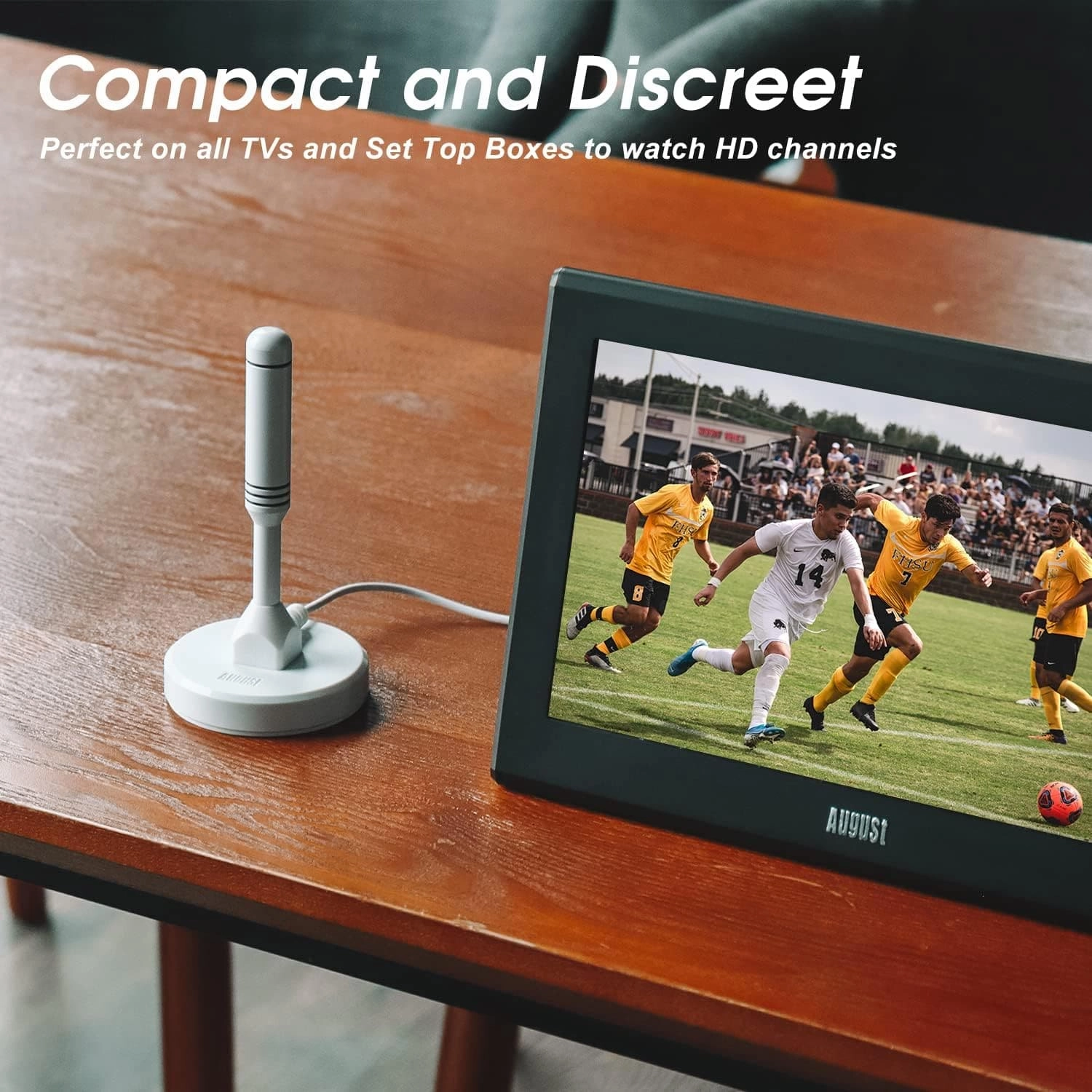 Freeview Indoor TV Aerial - August DTA240 - High Gain HD Portable Indoor Outdoor Digital Freeview TV Antenna for USB TV Tuner/DVB-T Television/DAB Radio/SD / 4K - With Magnetic Base [White]