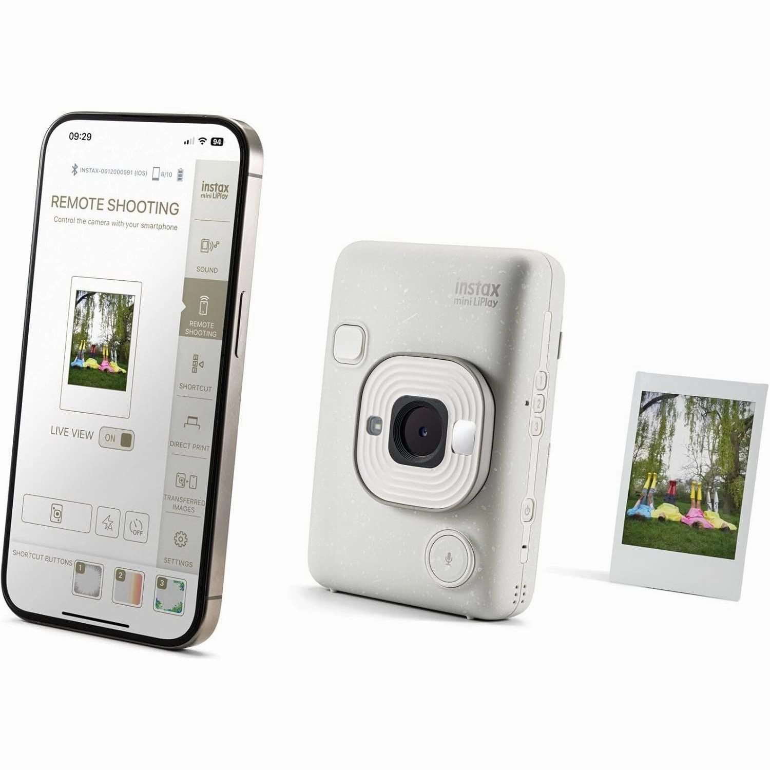 Fujifilm INSTAX Mini LiPlay Hybrid Instant Camera  2.7" LCD, MicroSD Slot, USB-C Charging  Misty White (Film Sold Separately)