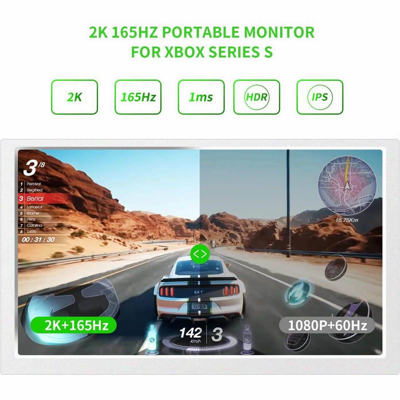 G-STORY 15.6" Portable Monitor for Xbox Series S, 165Hz 2K IPS Screen, Dual Speakers, Two HDMI Ports, HDR, FreeSync, Game Mode