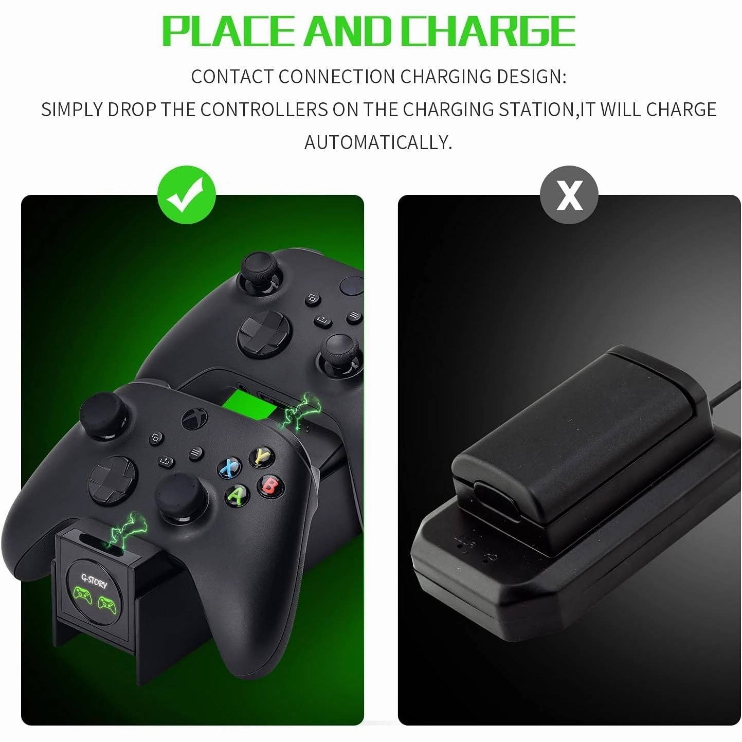 G-STORY Controller Charger for Xbox Series X/S, Xbox Controller Charging Dock Station with 1.5m Charging Cable & 2 * 1100 mAh Rechargeable Batteries