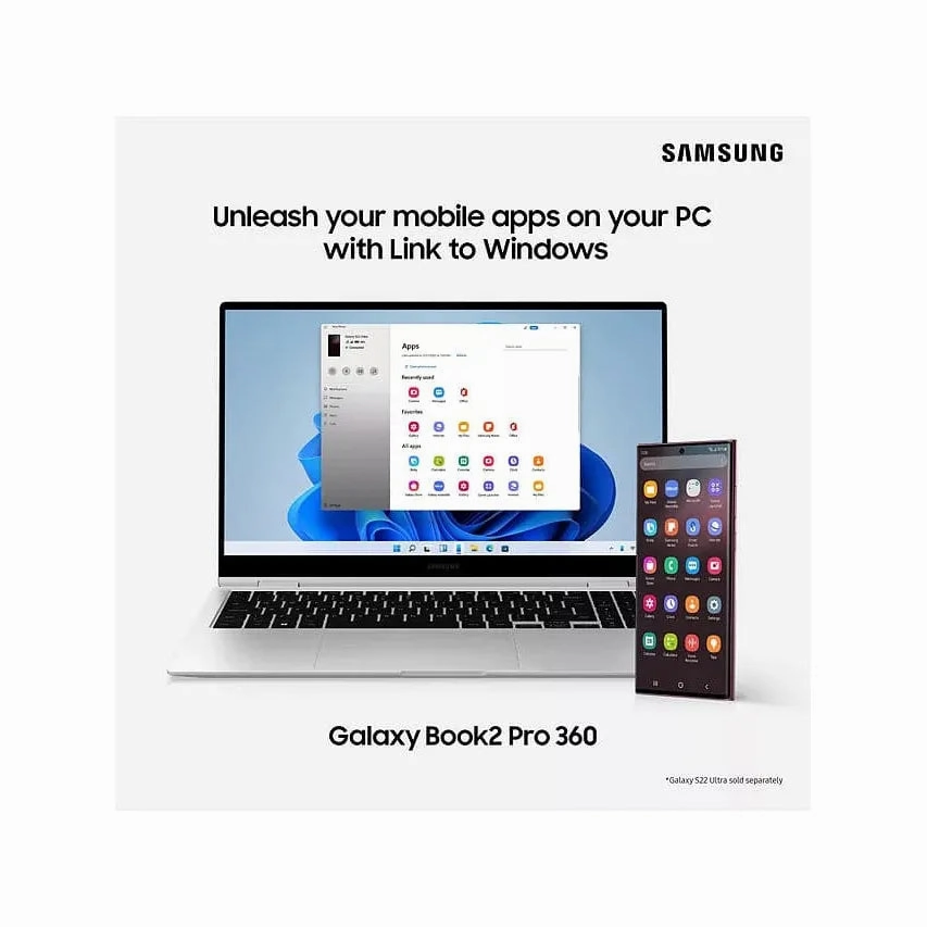 Galaxy Book2 Pro 360 Convertible Laptop, Intel Core i7 Processor, 16GB RAM, 512GB SSD, 13.3" Full HD Touchscreen, Silver - 930QED-KB4