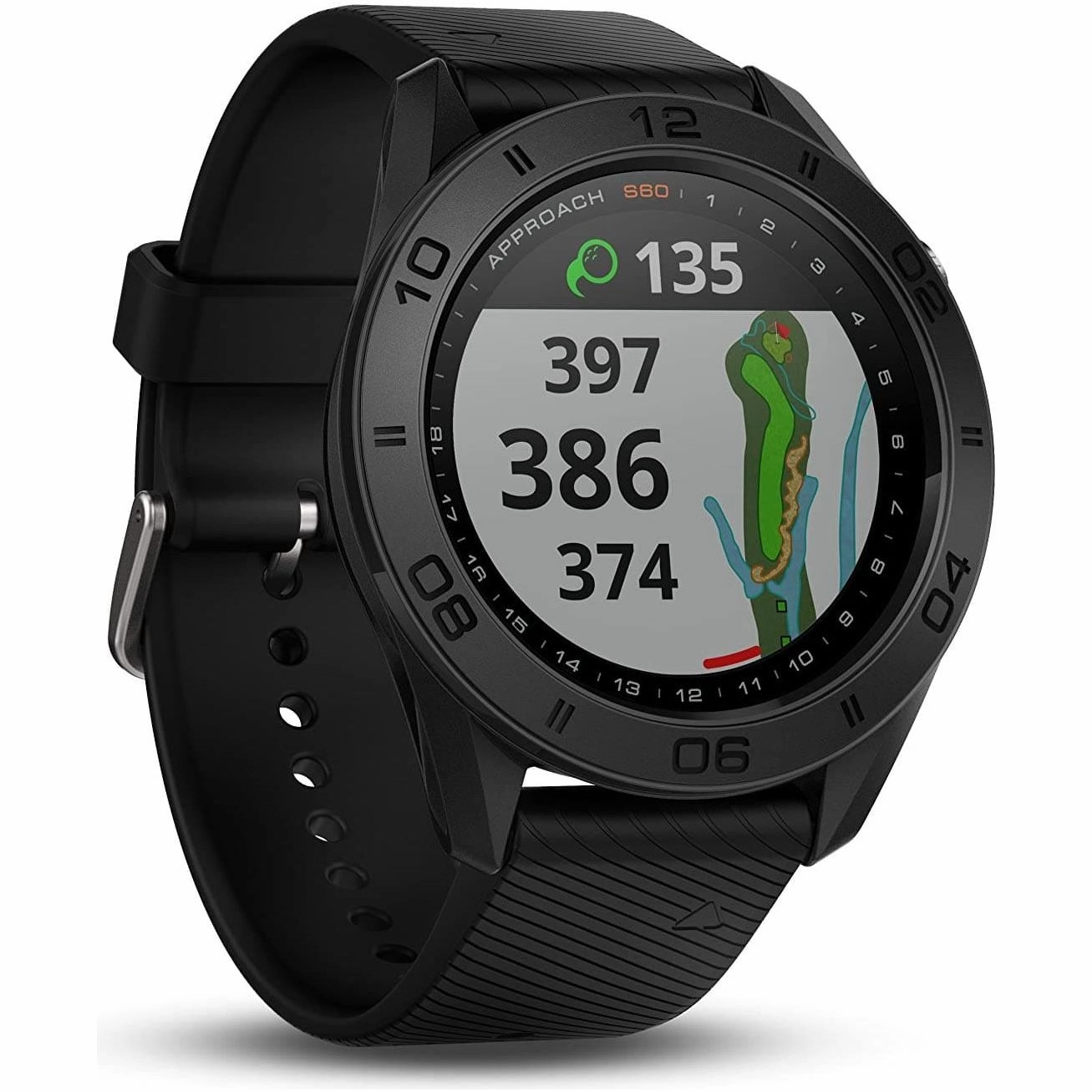 Garmin Approach S60, Premium GPS Golf Watch with Touchscreen Display and Full Color CourseView Mapping, Black w/Silicone Band