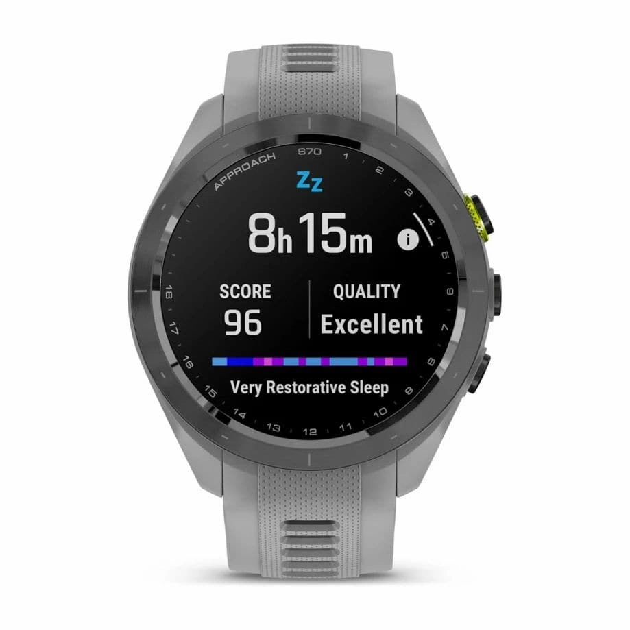 Garmin Approach S70  42mm Premium Golf GPS Smartwatch, Black Ceramic Bezel, Silicone Band - Grey