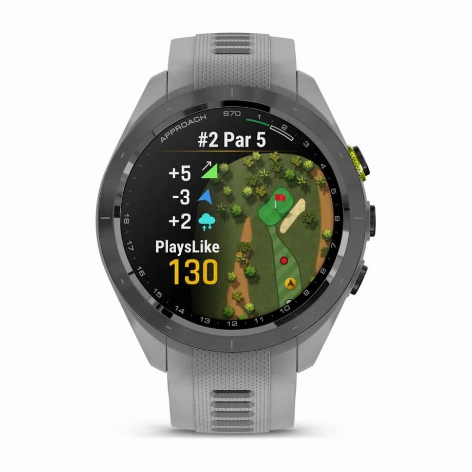 Garmin Approach S70  42mm Premium Golf GPS Smartwatch, Black Ceramic Bezel, Silicone Band - Grey