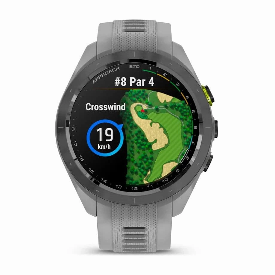Garmin Approach S70  42mm Premium Golf GPS Smartwatch, Black Ceramic Bezel, Silicone Band - Grey