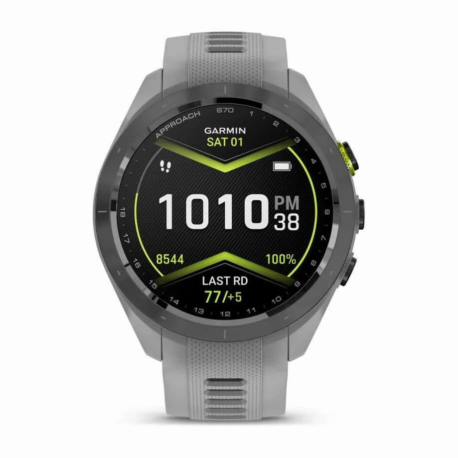 Garmin Approach S70  42mm Premium Golf GPS Smartwatch, Black Ceramic Bezel, Silicone Band - Grey