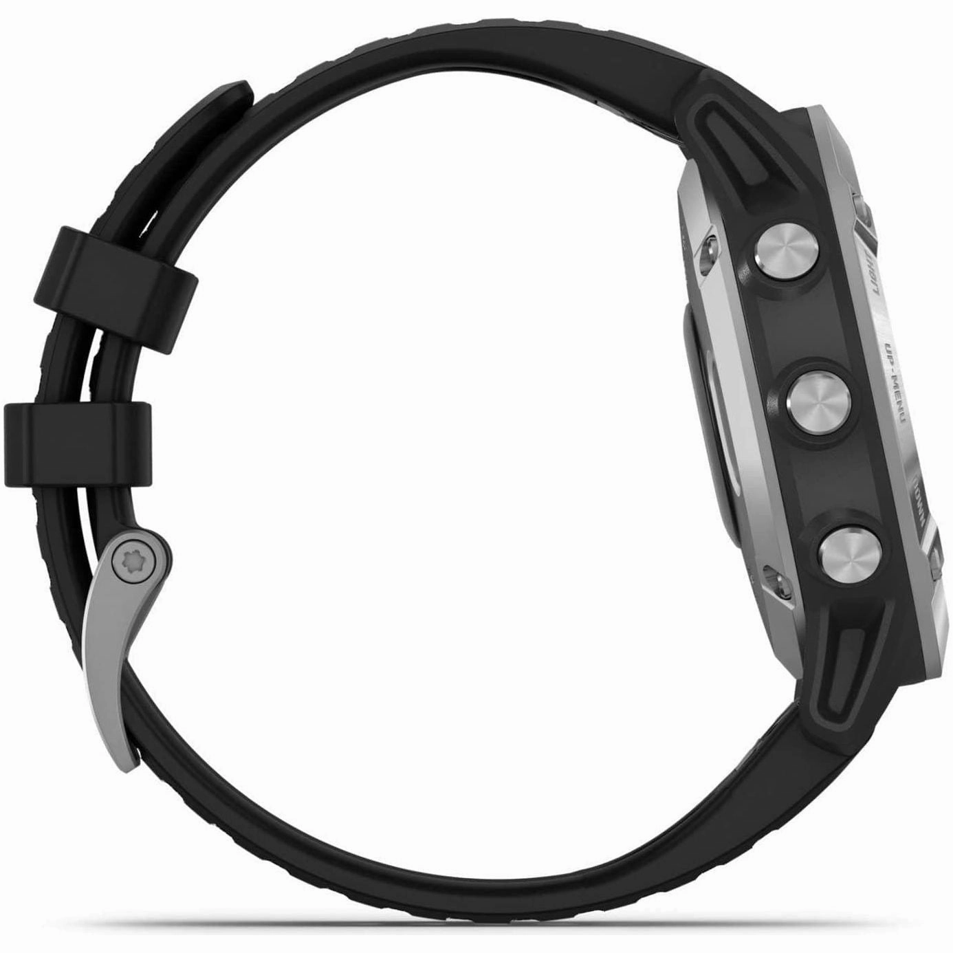 Garmin fenix 6, Ultimate Multisport GPS Watch, Heat and Altitude Adjusted V02 Max, Pulse Ox Sensors and Training Load Focus, Silver with Black Band