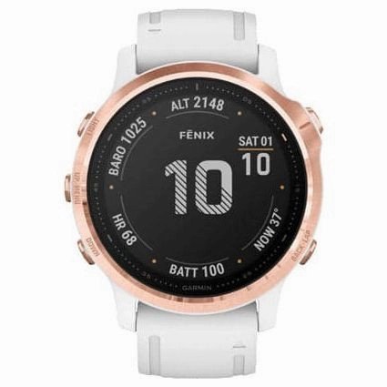 Garmin fenix 6S Pro, Ultimate Multisport GPS Watch, Smaller-Sized, Features Mapping, Music, Grade-Adjusted Pace Monitoring and Pulse Ox Sensors, Rose Gold with White Band