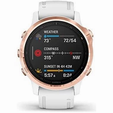 Garmin fenix 6S Pro, Ultimate Multisport GPS Watch, Smaller-Sized, Features Mapping, Music, Grade-Adjusted Pace Monitoring and Pulse Ox Sensors, Rose Gold with White Band