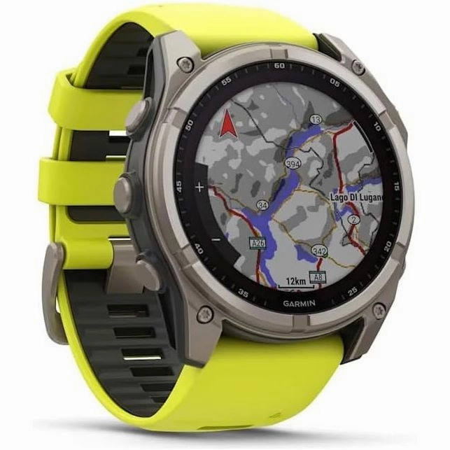 Garmin Fenix 8  51mm Solar, Sapphire Titanium GPS Watch with Amp Yellow/Graphite Silicone Band