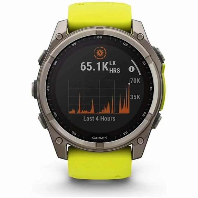 Garmin Fenix 8  51mm Solar, Sapphire Titanium GPS Watch with Amp Yellow/Graphite Silicone Band