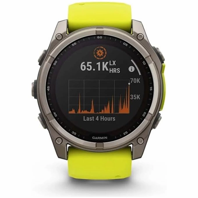 Garmin Fenix 8  51mm Solar, Sapphire Titanium GPS Watch with Amp Yellow/Graphite Silicone Band