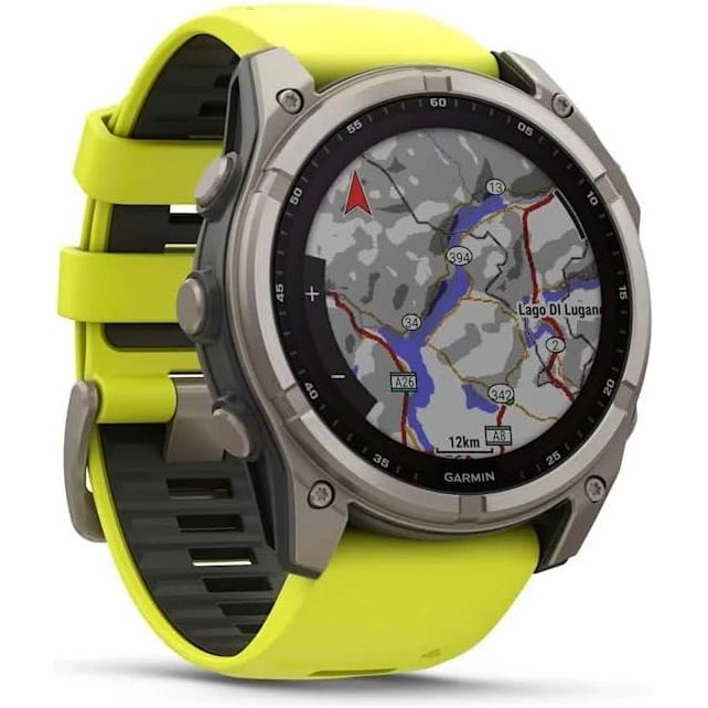 Garmin Fenix 8  51mm Solar, Sapphire Titanium GPS Watch with Amp Yellow/Graphite Silicone Band