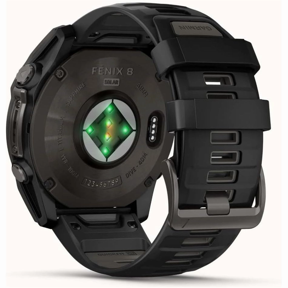 Garmin Fenix 8 - 51mm Solar Sapphire, Carbon Grey Titanium with Black/Grey Silicone Band