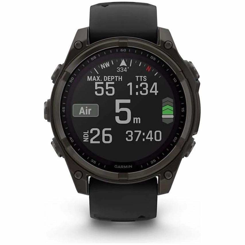 Garmin Fenix 8 Solar Sapphire GPS Smartwatch  47mm, Carbon Grey Titanium with Black/Grey Silicone Band