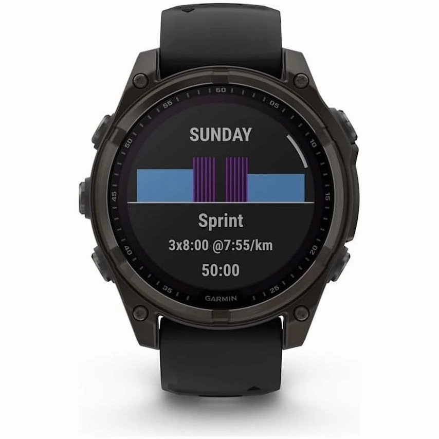 Garmin Fenix 8 Solar Sapphire GPS Smartwatch  47mm, Carbon Grey Titanium with Black/Grey Silicone Band