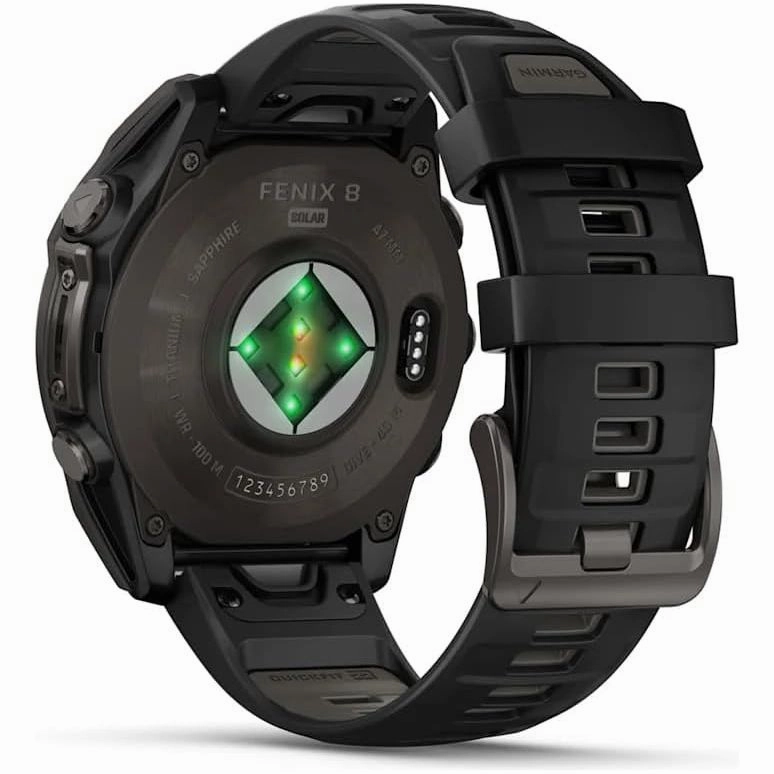 Garmin Fenix 8 Solar Sapphire GPS Smartwatch  47mm, Carbon Grey Titanium with Black/Grey Silicone Band