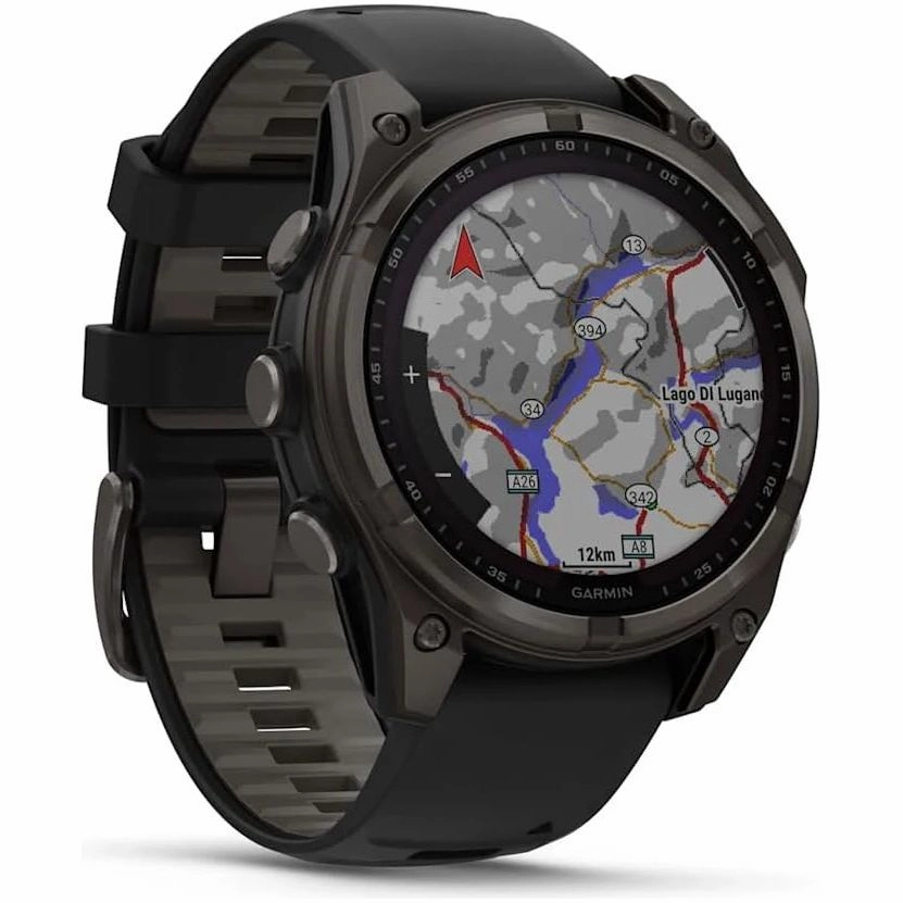 Garmin Fenix 8 Solar Sapphire GPS Smartwatch  47mm, Carbon Grey Titanium with Black/Grey Silicone Band
