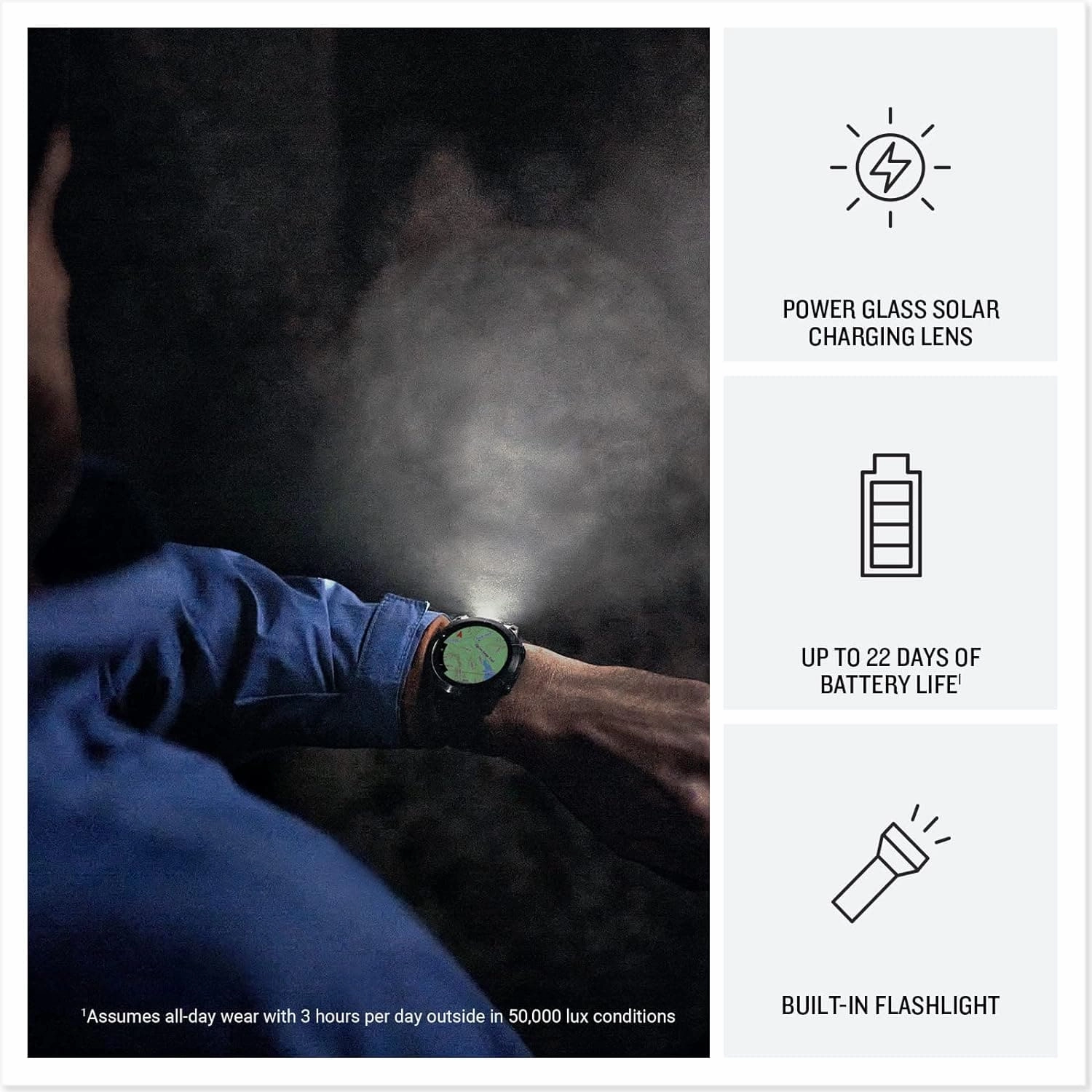 Garmin fnix 7 PRO SOLAR, Premium Multisport GPS Smartwatch,Solar Charging, Advanced Training Features, Touchscreen and Buttons, Ultratough Design , Flash Light, Up to 22 days battery life, Black