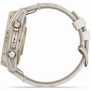 Garmin fnix 8 43mm AMOLED - Sapphire, Soft Gold Stainless Steel with Fog Gray Leather Band & Fog Gray/Dark Sandstone Silicone Band