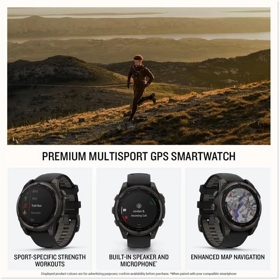 Garmin fnix 8 43mm AMOLED - Sapphire, Soft Gold Stainless Steel with Fog Gray Leather Band & Fog Gray/Dark Sandstone Silicone Band
