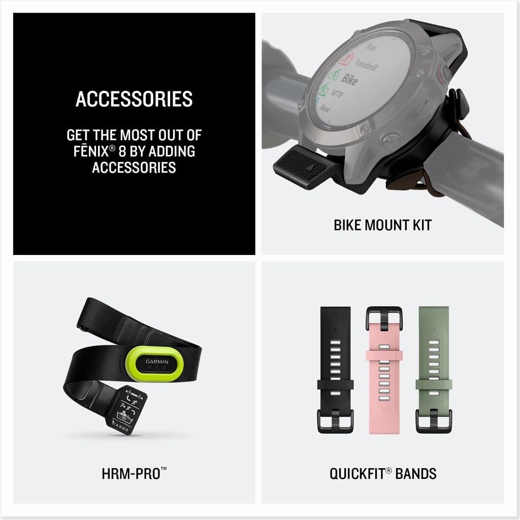 Garmin fnix 8 43mm  AMOLED, Sapphire, GPS Multisport Smartwatch, Carbon Gray DLC Titanium, Pebble Gray Band