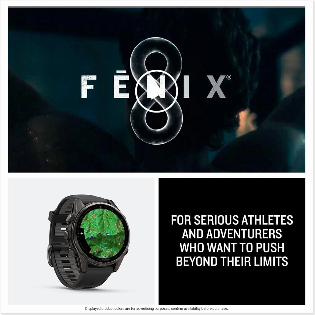 Garmin fnix 8 43mm  AMOLED, Sapphire, GPS Multisport Smartwatch, Carbon Gray DLC Titanium, Pebble Gray Band