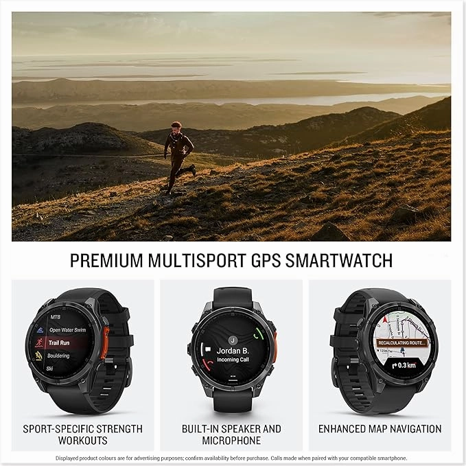 Garmin fnix 8 Premium Multisport GPS Smartwatch, 47mm AMOLED Touchscreen, Advanced Health & Training Features, Built-in LED Flashlight, Up to 29 Days Battery Life, Slate - Gray