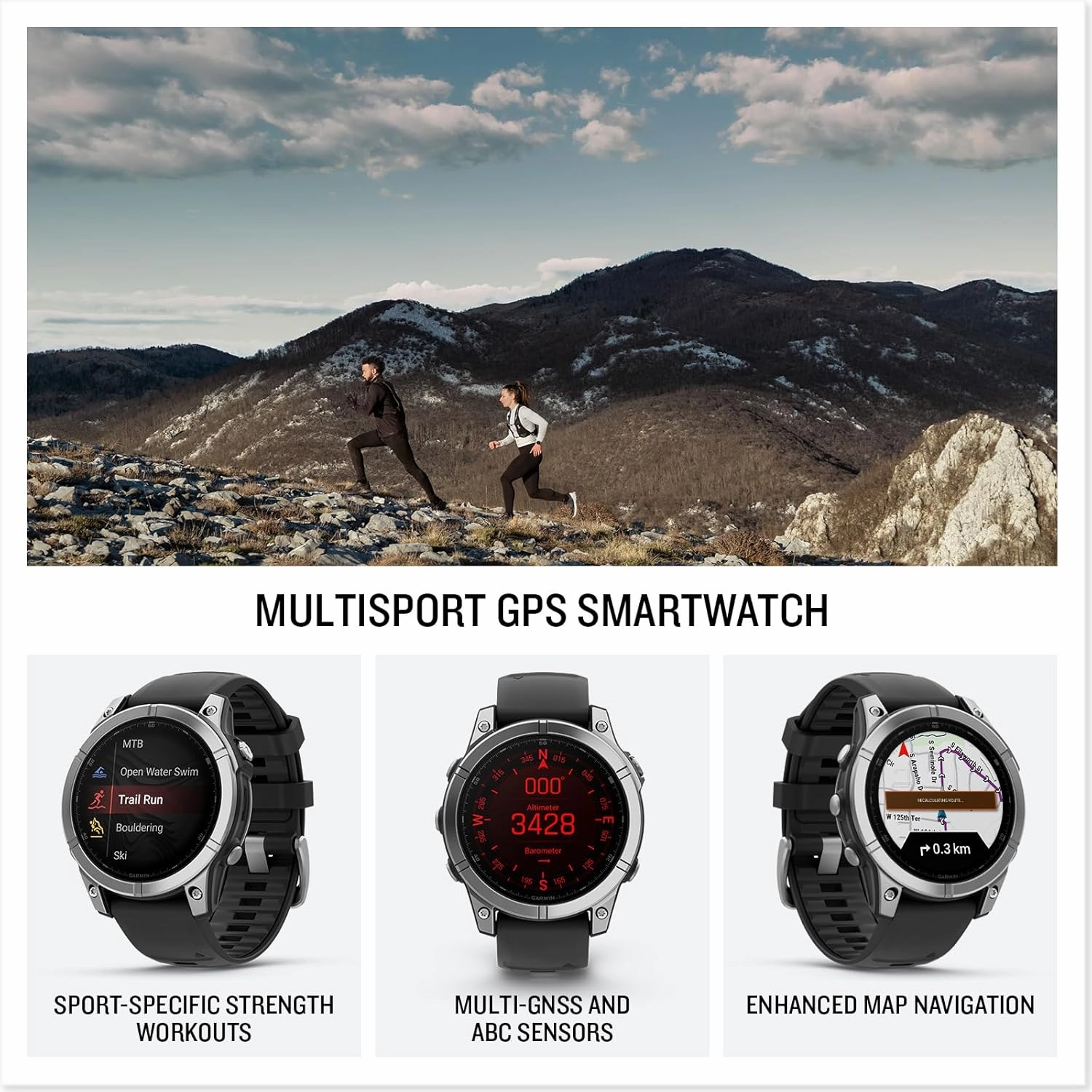Garmin fnix E 47mm Multisport GPS Smartwatch - Stainless Steel/Black, 16 Days Battery, Health & Training Features