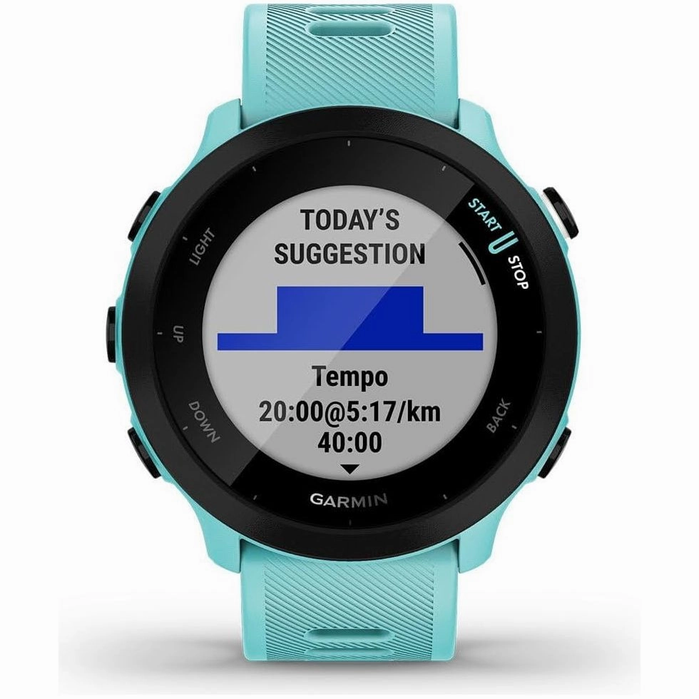 Garmin Forerunner 55 GPS 42mm Running Smartwatch, Easy to use, Lightweight, Training Guidance, Safety & Tracking Features - Aqua
