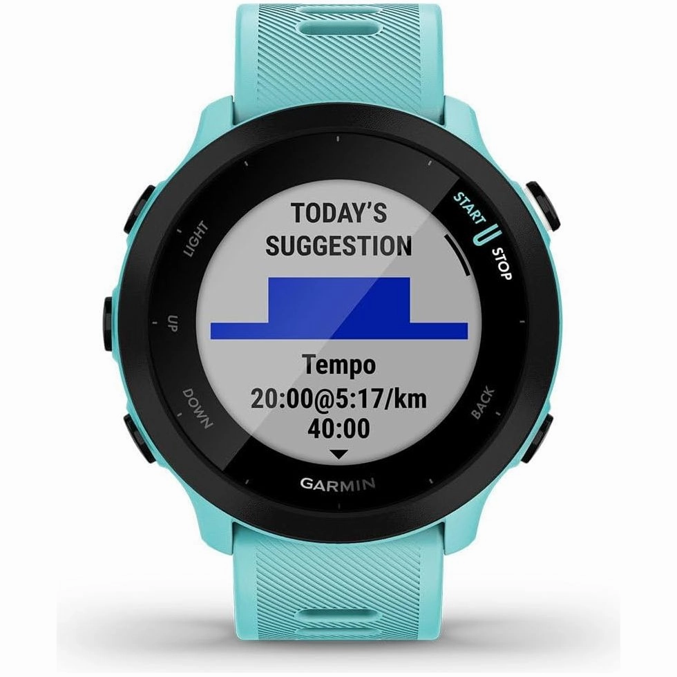 Garmin Forerunner 55 GPS 42mm Running Smartwatch, Easy to use, Lightweight, Training Guidance, Safety & Tracking Features - Aqua