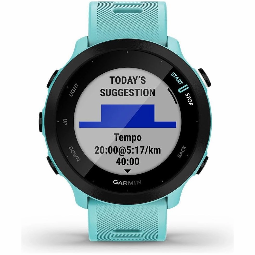 Garmin Forerunner 55 GPS 42mm Running Smartwatch, Easy to use, Lightweight, Training Guidance, Safety & Tracking Features - Aqua
