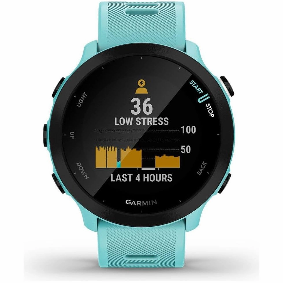 Garmin Forerunner 55 GPS 42mm Running Smartwatch, Easy to use, Lightweight, Training Guidance, Safety & Tracking Features - Aqua