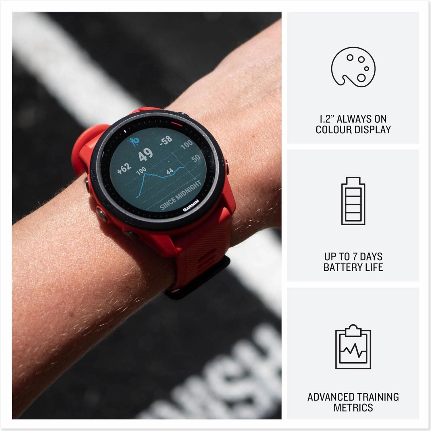 Garmin Forerunner 745 Lightweight GPS Running and Triathlon Smartwatch, Multisport Profile, Advanced Training Features, Music Storage, Safety and Tracking Features , Up to 7 days Battery Life, Red