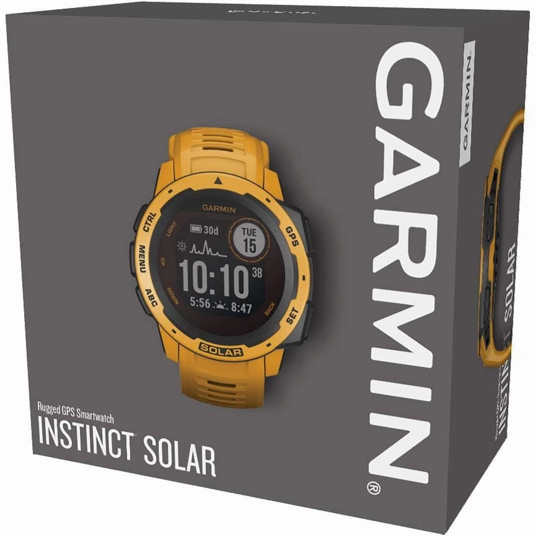 Garmin Instinct Solar, Solar-powered Rugged Outdoor Smartwatch, Built-in Sports Apps and Health Monitoring, Sunburst Yellow