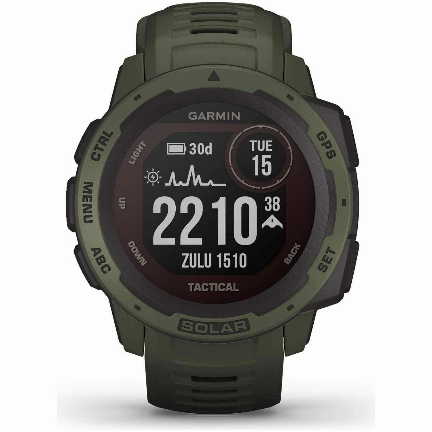 Garmin Instinct Solar Tactical, Solar-powered Rugged Outdoor Smartwatch with Tactical Features, Built-in Sports Apps and Health Monitoring - Moss Green