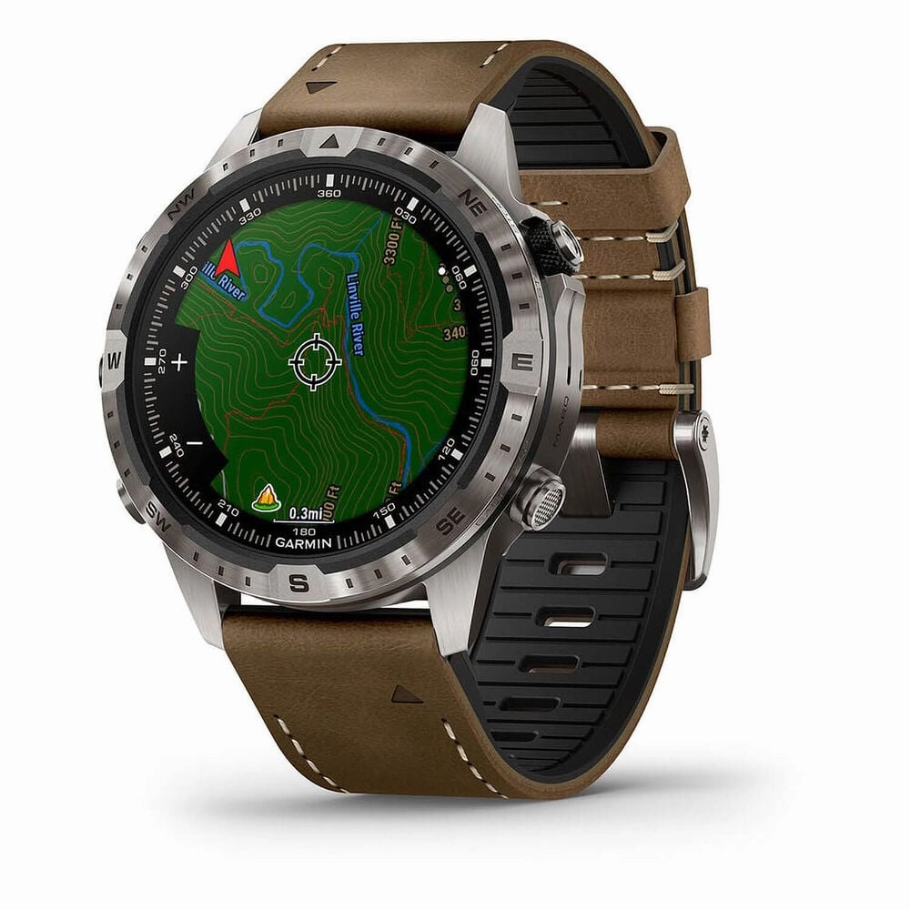 Garmin MARQ Adventurer Gen 2 - 46mm Titanium Case, Brown Hybrid Strap Watch