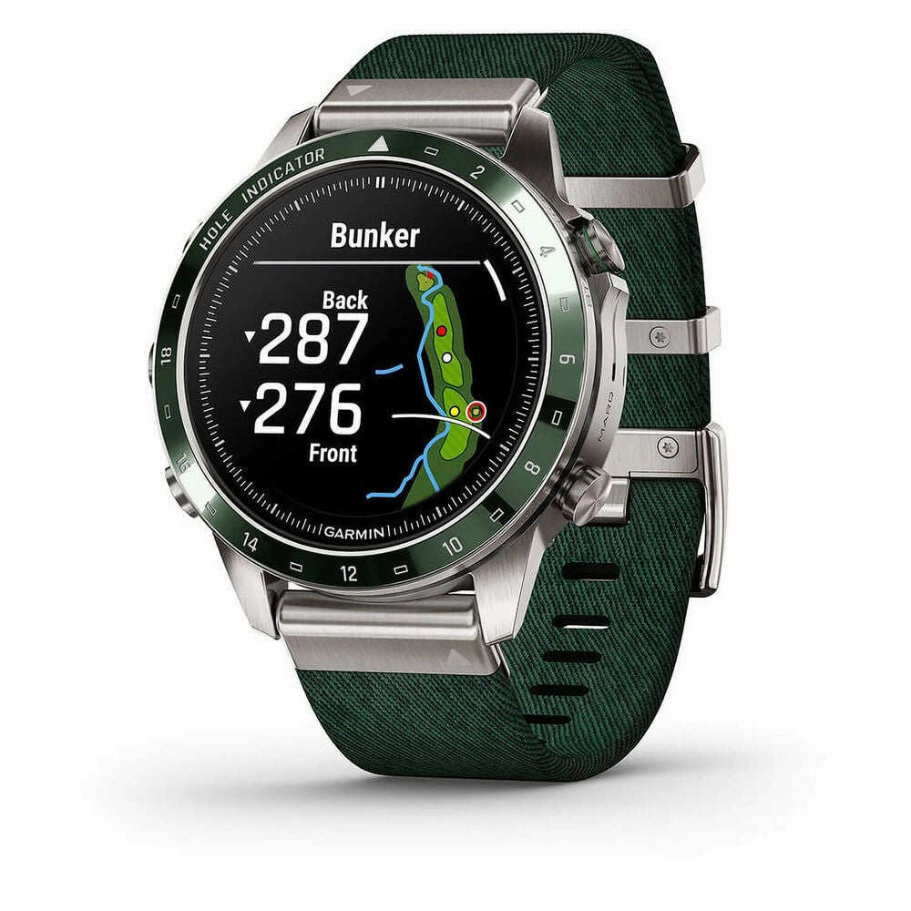 Garmin MARQ Golfer Gen 2 46mm Titanium Watch - Green Ceramic Bezel, Strap