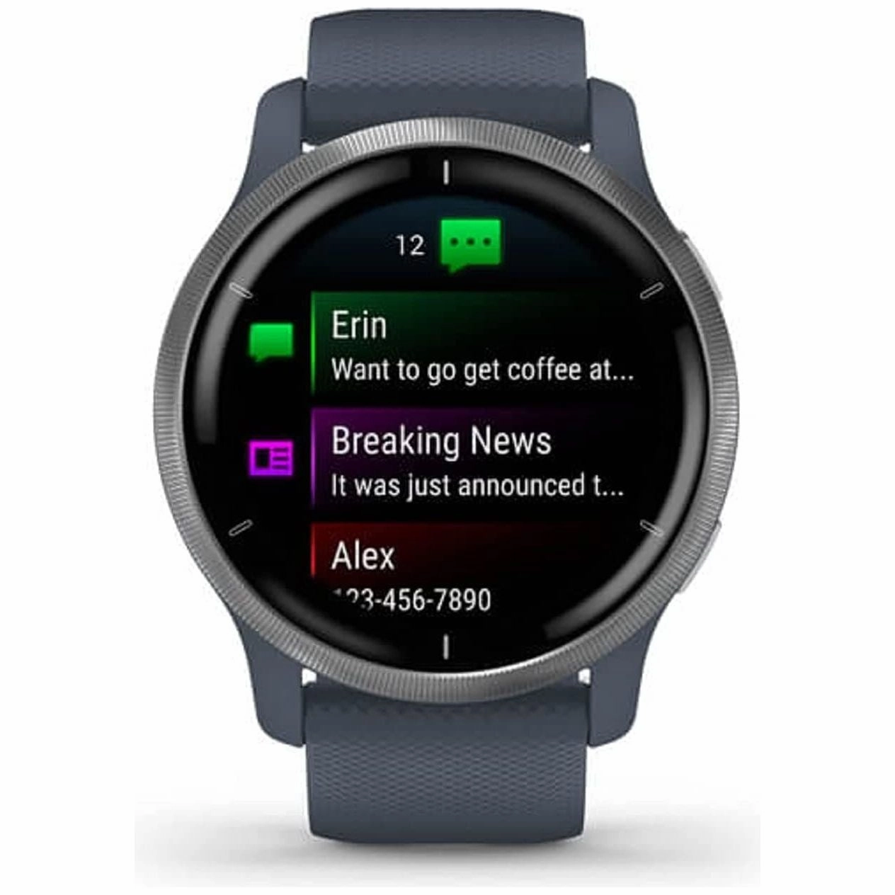 Garmin Venu 2 GPS smartwatch with all-day health monitoring, Silver Bezel with Granite Blue Case and Silicone Band