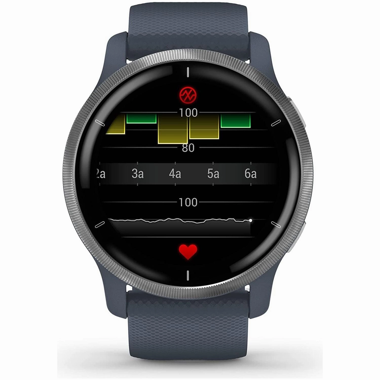 Garmin Venu 2 GPS smartwatch with all-day health monitoring, Silver Bezel with Granite Blue Case and Silicone Band