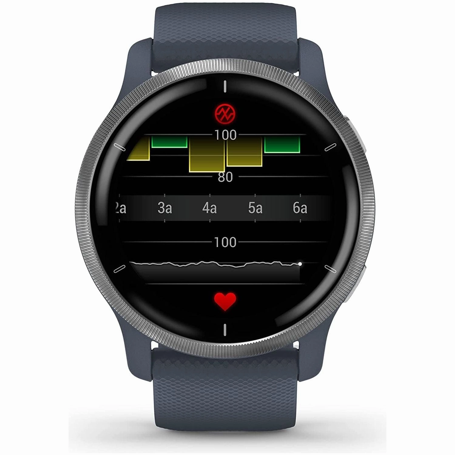 Garmin Venu 2 GPS smartwatch with all-day health monitoring, Silver Bezel with Granite Blue Case and Silicone Band
