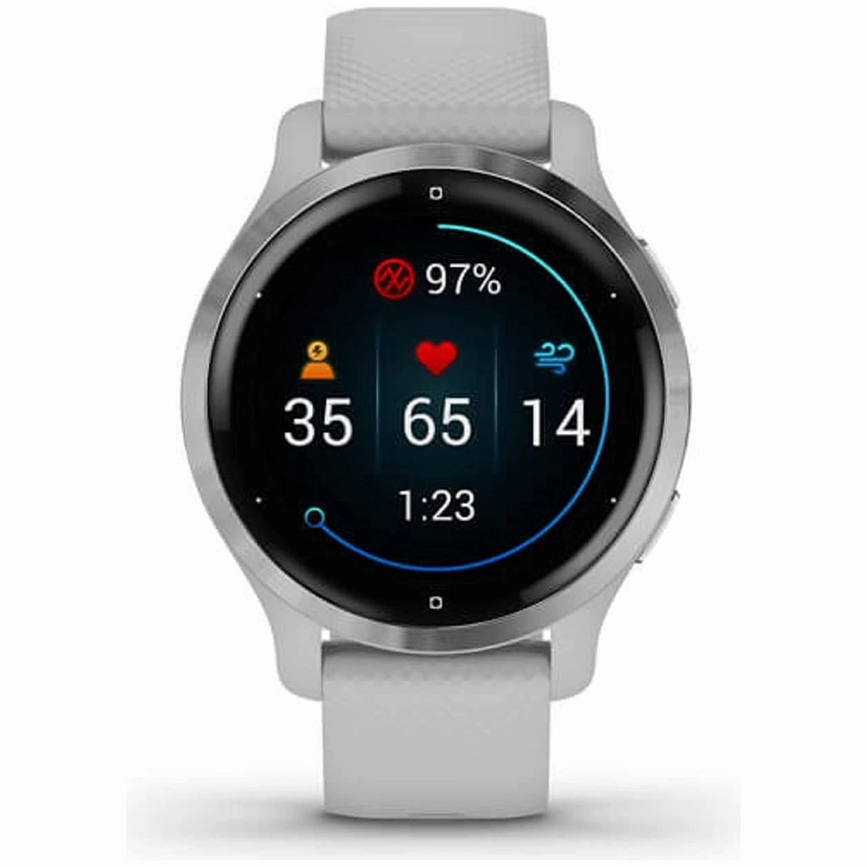 Garmin Venu 2S Smaller-sized GPS smartwatch with all-day health monitoring, Silver Bezel with Mist Grey Case and Silicone Band