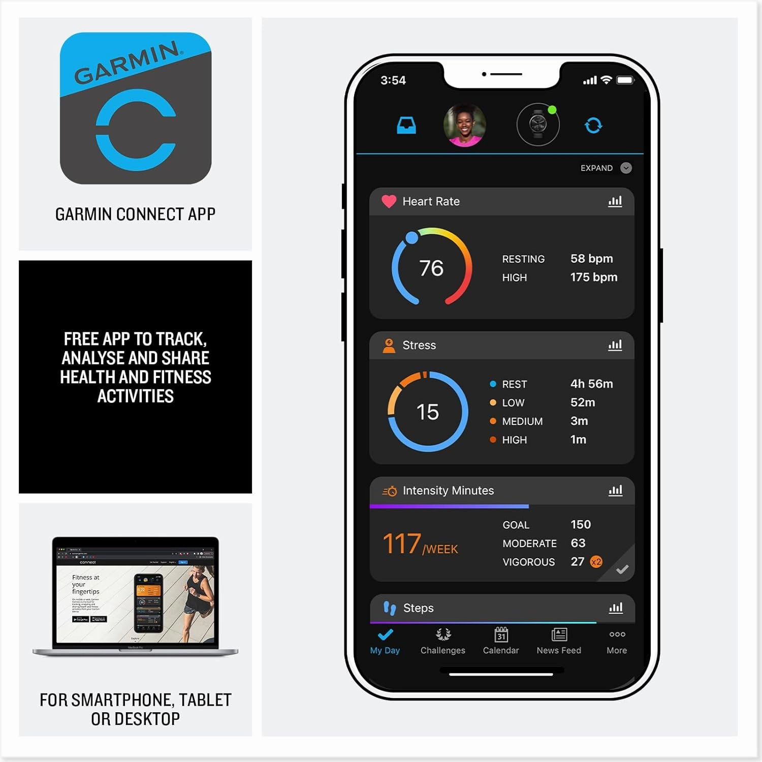 Garmin Venu 3, AMOLED GPS Smartwatch with All-day Advanced Health and Fitness Features, Voice Functionality, Music Storage, Wellness Smartwatch with up to 14 days battery life, Black