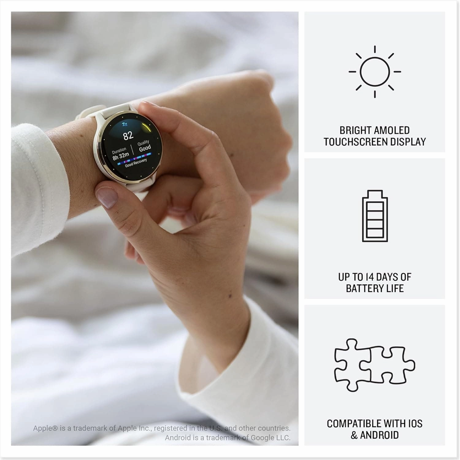 Garmin Venu 3 GPS Smartwatch  AMOLED Display, Advanced Health & Fitness Features, Voice Functionality, Music Storage, 14-Day Battery Life, Black