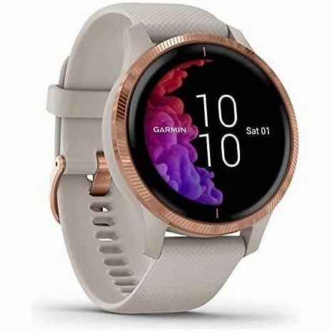 Garmin Venu, GPS Smartwatch with Bright Touchscreen Display, Features Music, Body Energy Monitoring, Animated Workouts, Pulse Ox Sensors and More, Light Sand with Rose Gold