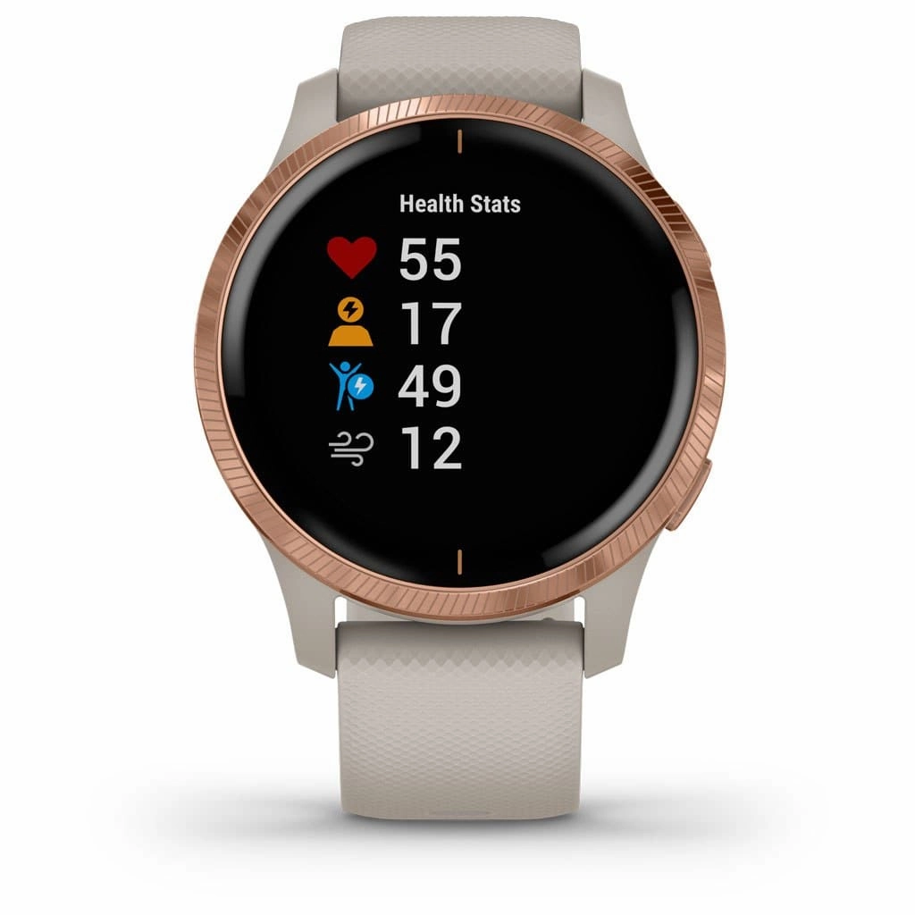 Garmin Venu, GPS Smartwatch with Bright Touchscreen Display, Features Music, Body Energy Monitoring, Animated Workouts, Pulse Ox Sensors and More, Light Sand with Rose Gold