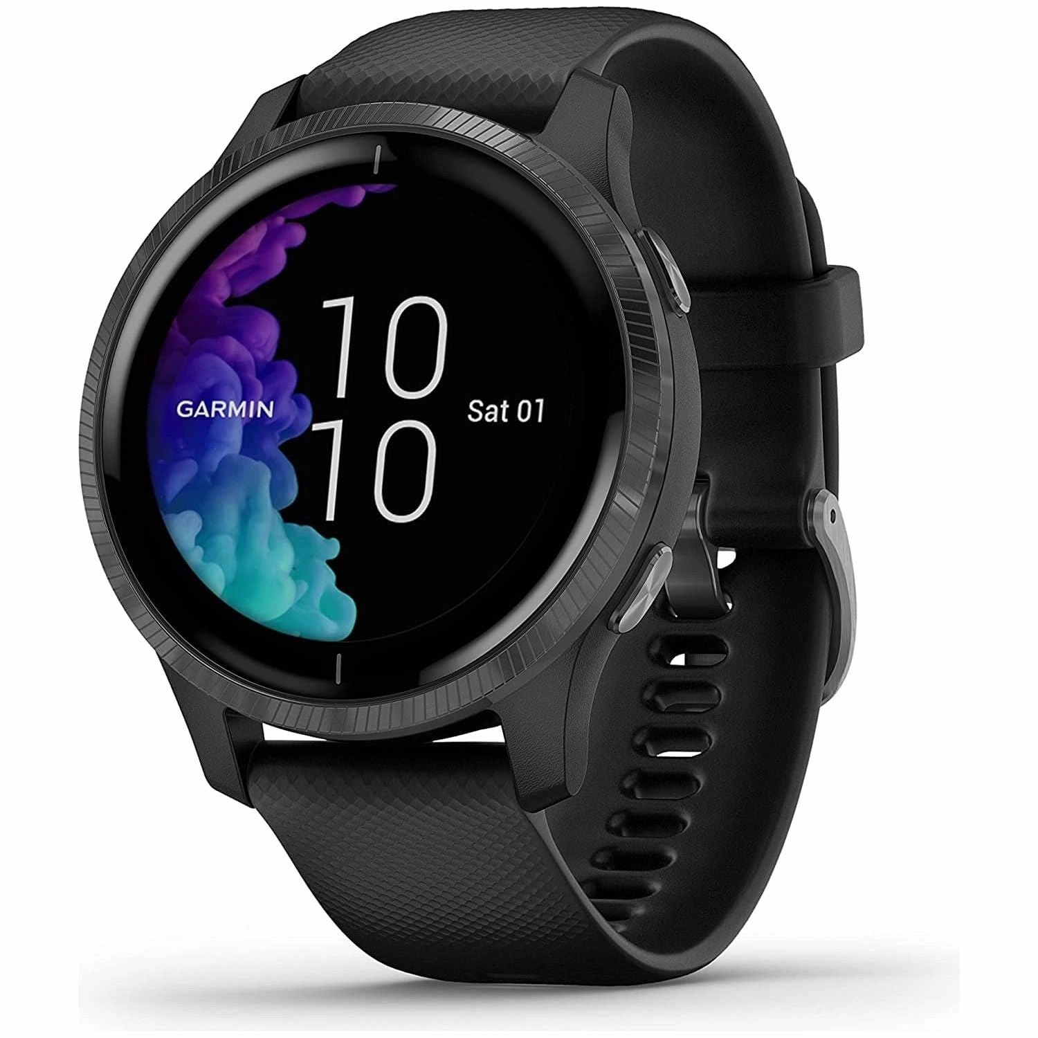 Garmin Venu Slate Stainless Steel Bezel with Black Case and Silicone Band